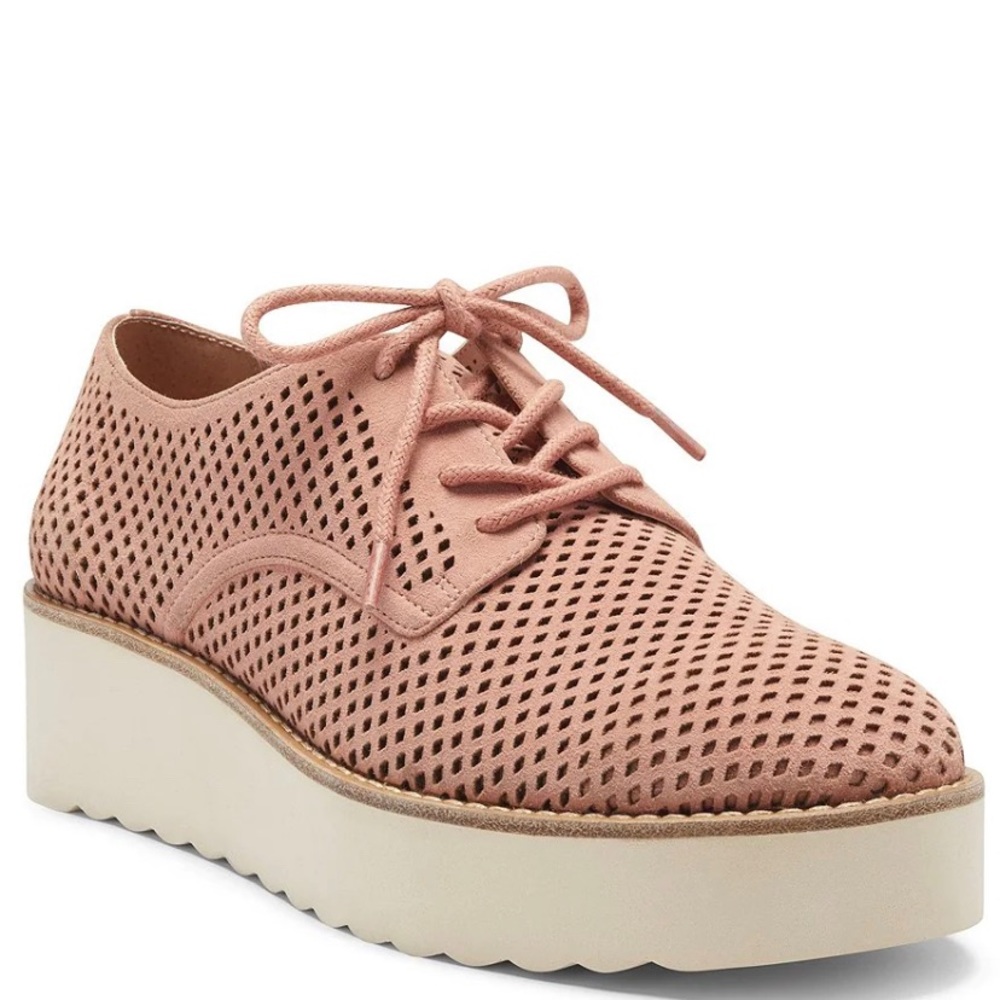 Vince Camuto Nillindie Blush Pink Perforated Suede Oxfords